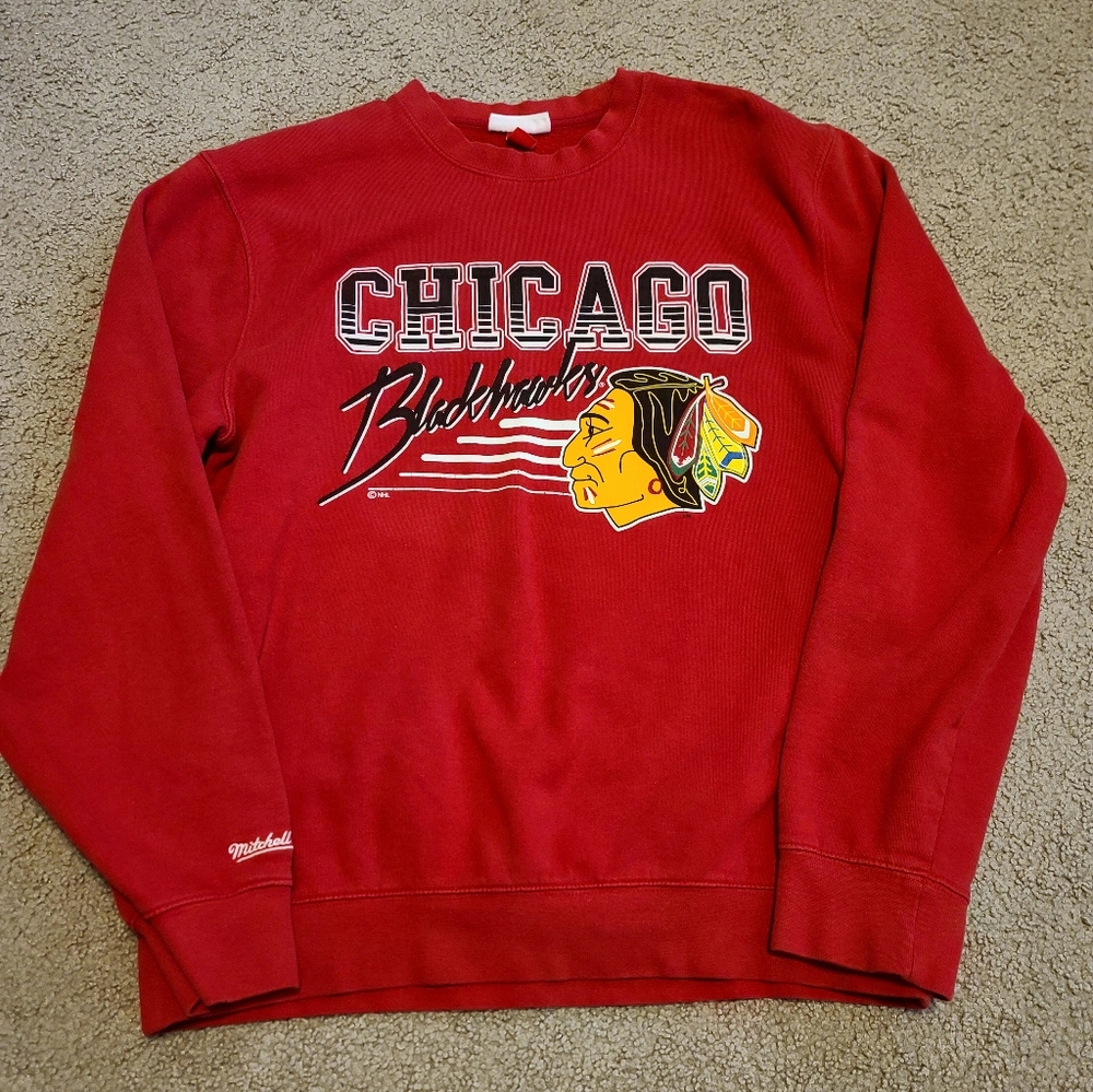 Mitchell & Ness Red Chicago Blackhawks Crewneck Sweatshirt